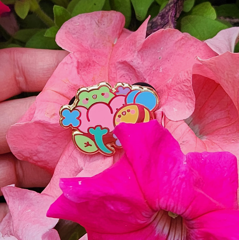 Frog & Bee Flower Enamel Pin